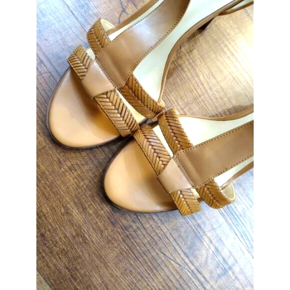 Nine West Tan Leather Strappy Sandal Cone Heel 8M - Picture 5 of 10